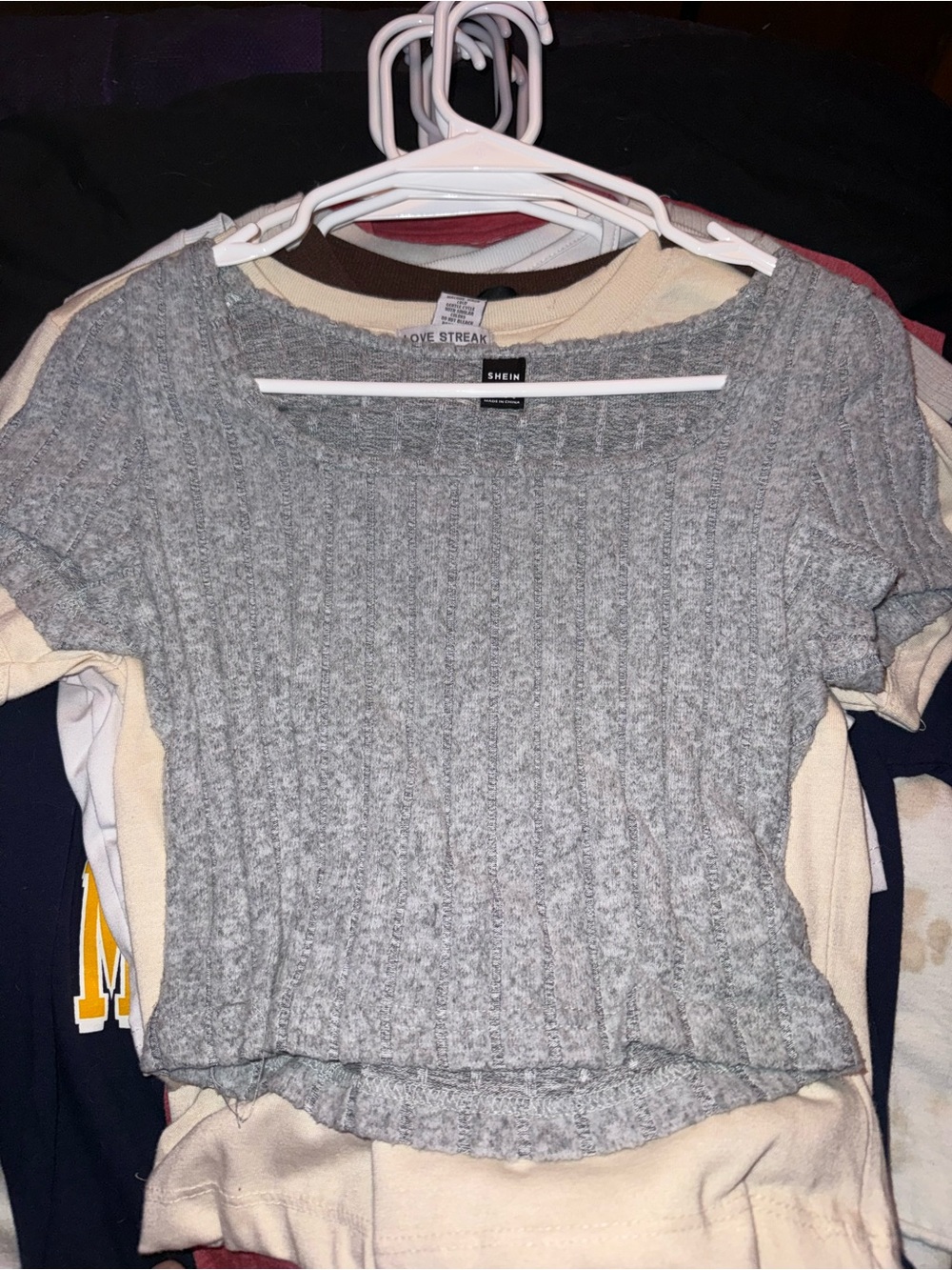 SHEIN Light Gray Ribbed Short Sleeve Scoop Neck Sweater